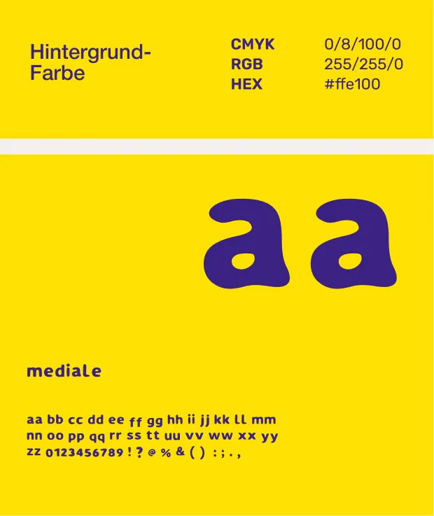 Gelbe Hintergrundfarbe mit Farbdefinition und serifenloser Typografie für Fließtexte