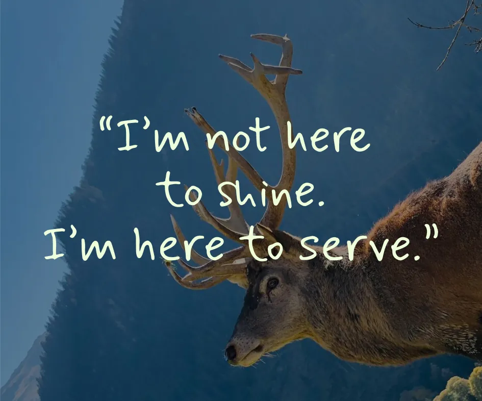 Bildmotiv mit Hirsch und typografischem Zitat als visuelle Metapher für Haltung, Verantwortung und Dienst am Menschen