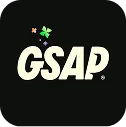 GSAP-Logo auf schwarzem Hintergrund.