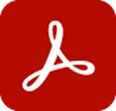 Weißes Adobe Acrobat PDF-Symbol auf rotem Hintergrund.