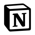 Notion-Logo in schwarzer Schrift auf einem weißen Würfel.