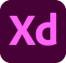Adobe XD Logo mit lila Buchstaben auf dunklem Hintergrund.