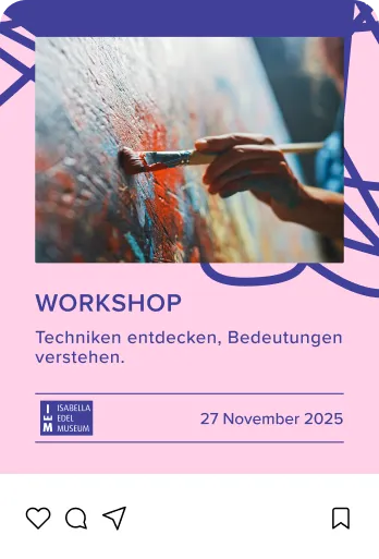 Hand hält Pinsel und malt mit roten und blauen Farben auf eine Leinwand.