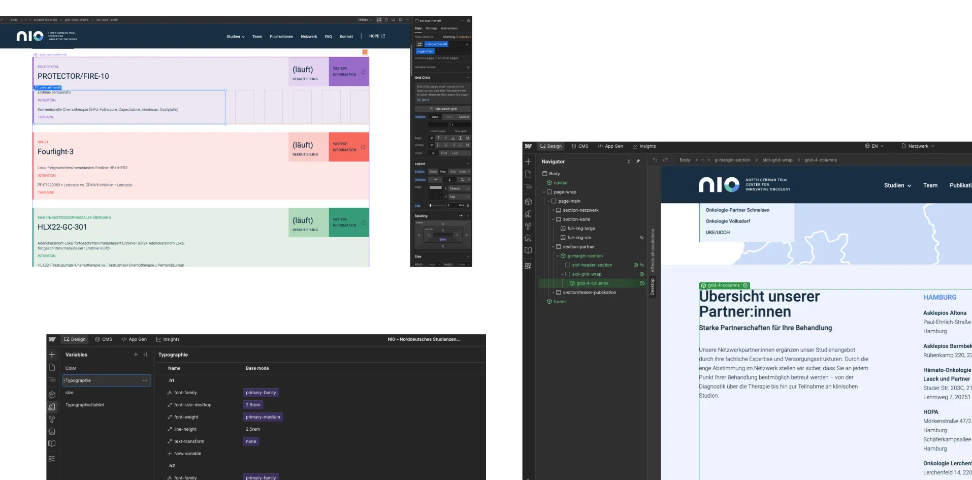 Designsystem-Ansicht mit definierten Überschriften, Textgrößen und UI-Komponenten für die NIO-Website.