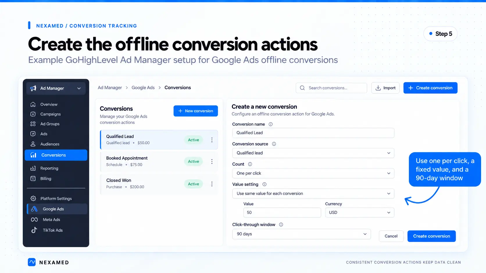 The convserion setup within GHL so that you can send the right data back to Google
