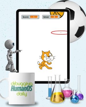 The cat throws basketball into hoop — AI-generated image representing machine learning with ScratchJr