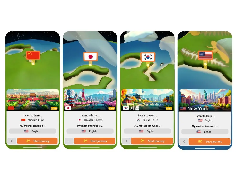 Screenshot of an AI language practice app where kids talk with a virtual character
