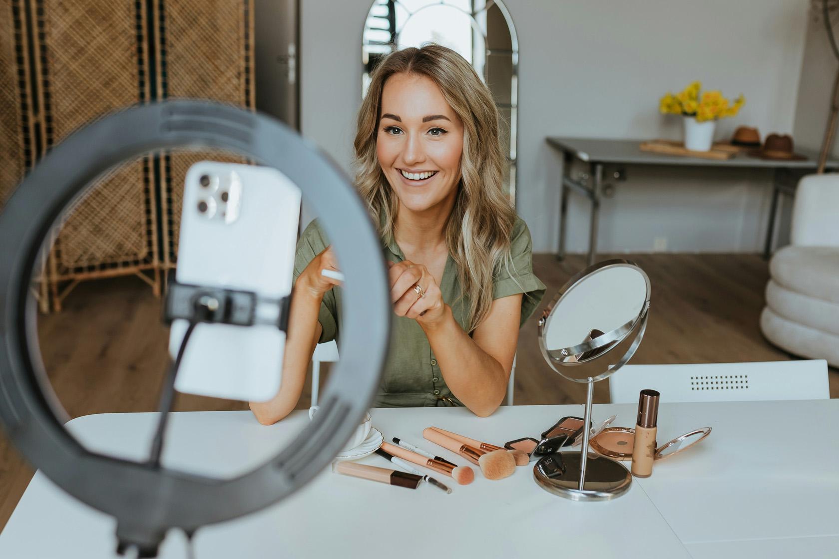 Female creator creating content for skincare brand