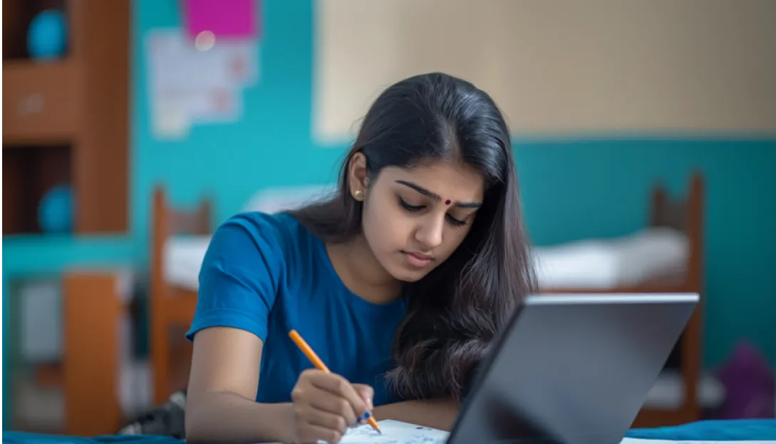 A girl practicing for her examination