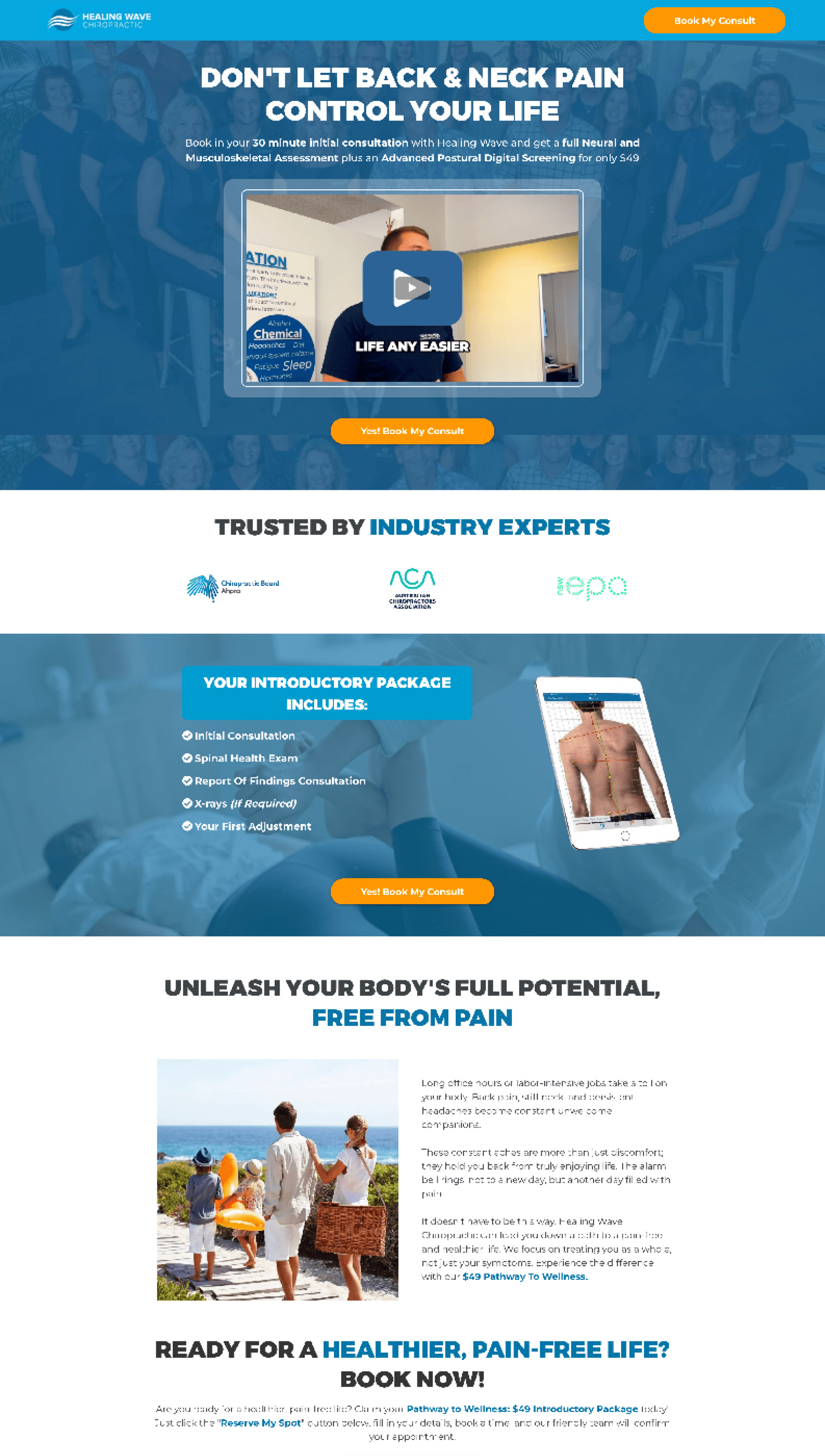 Healing Wave Chriopractic Landing Page Hero shot