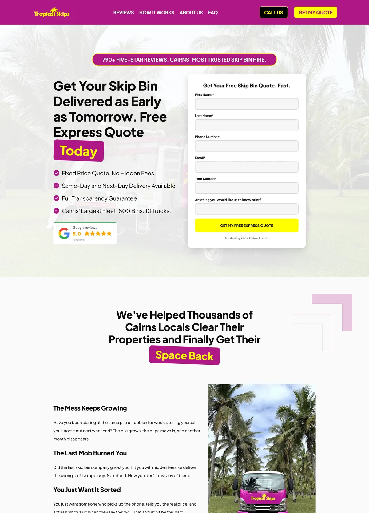 Tropical Skips Cairns landing page