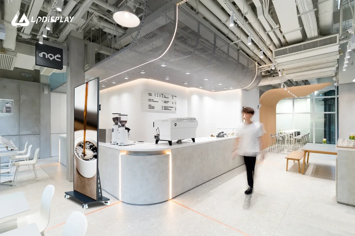 LED-Poster im Café – digitale Werbung am Point of Sale