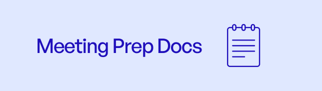 A blue and white photo with the words meeting prep docs.