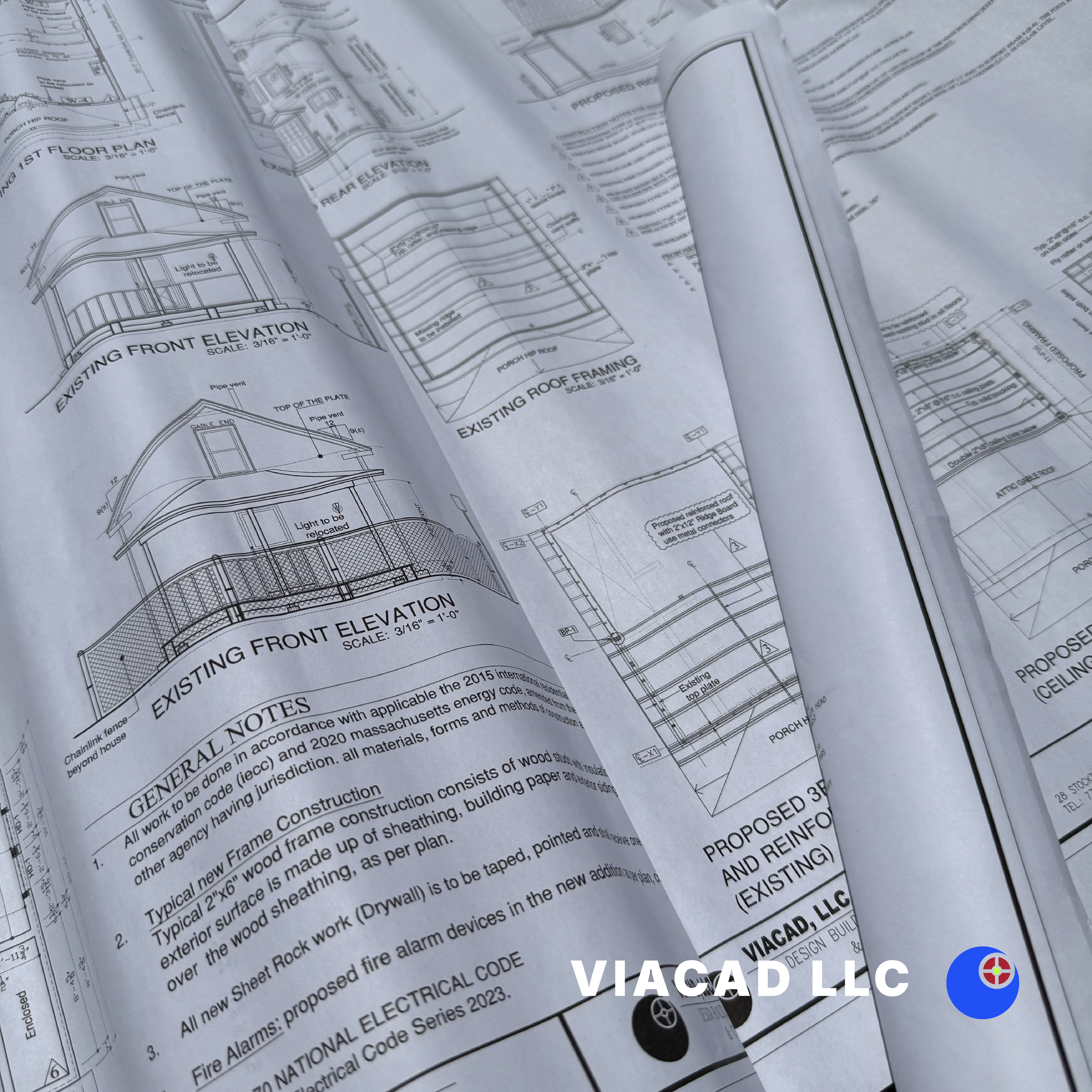Residential Plans by VIACAD, LLC, used by contractors for permits and biddng in Worcester, MA