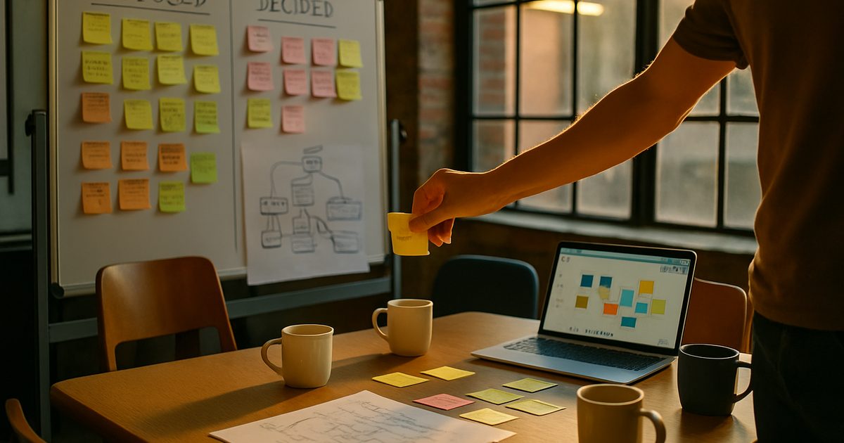 Équipe de direction en séance de travail collectif structuré autour d'une décision stratégique
