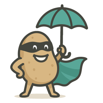 Superheld-Kartoffel mit Regenschirm