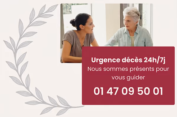 Image d'une conseillère funéraire et une femme senior. Numéro de l'appel d'urgence décès 01 47 09 50 51