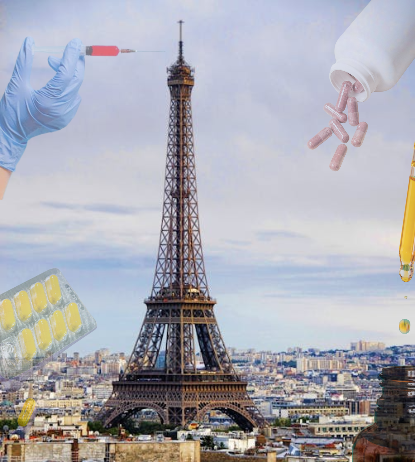 Pharmapack 2026 in Paris. Eiffel tower with pharmaceutical designs.  