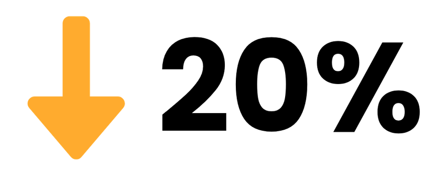 Arrow pointing down representing a 20% reduction in raw material procurement costs.