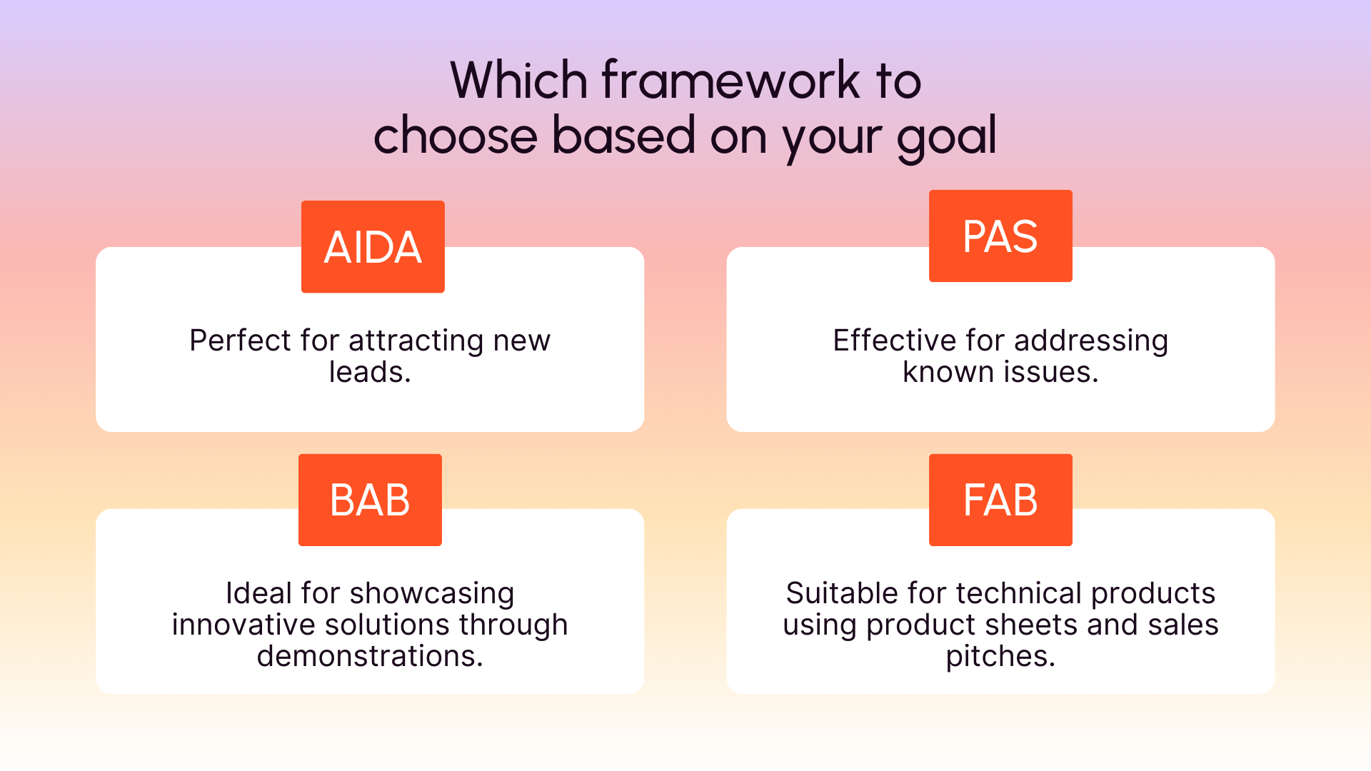 Which framework to choose based on your goal