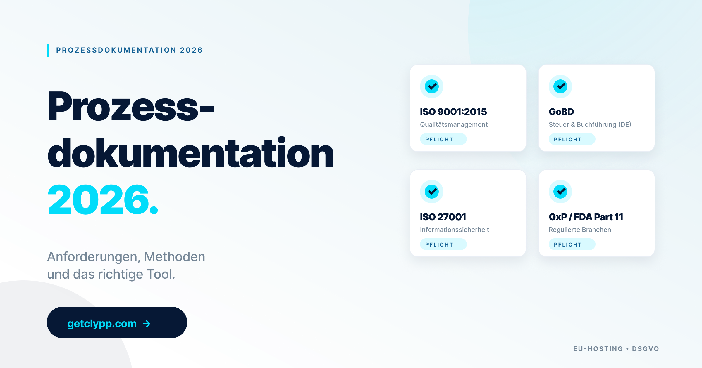 Prozessdokumentation 2026: Anforderungen aus ISO 9001, GoBD, ISO 27001 und GxP