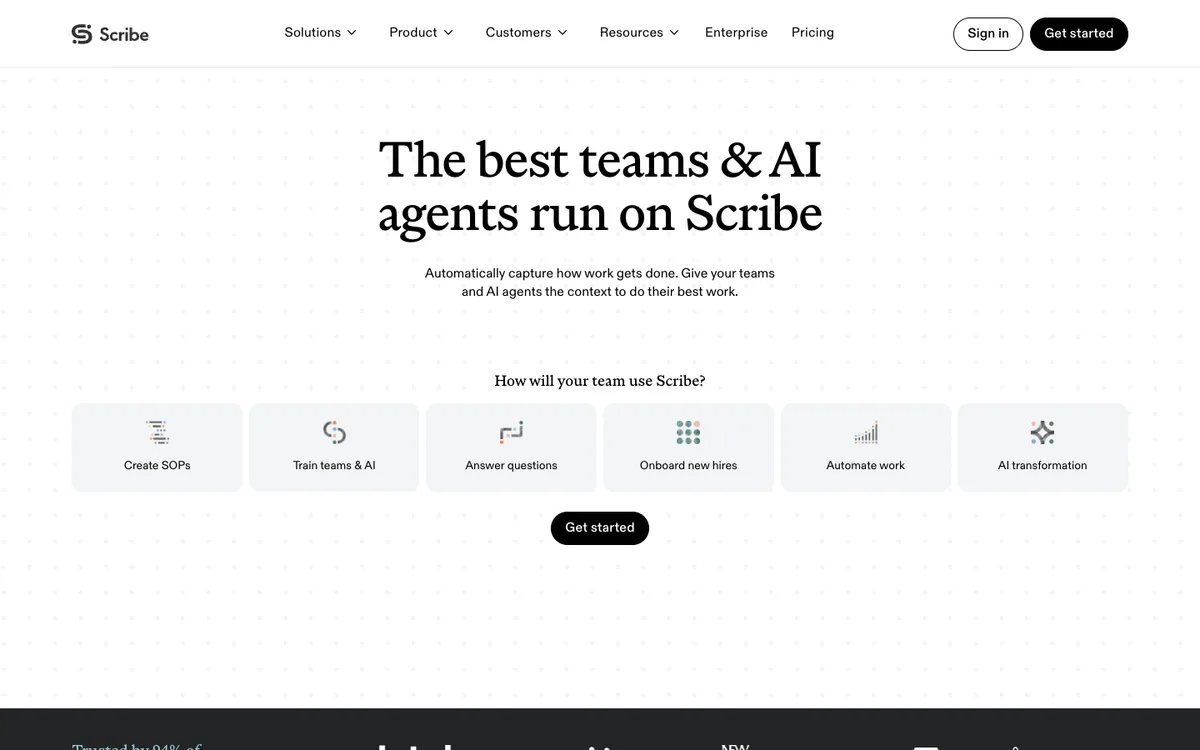 Scribe website homepage: click capture into step-by-step guides (screenshot, October 2026)