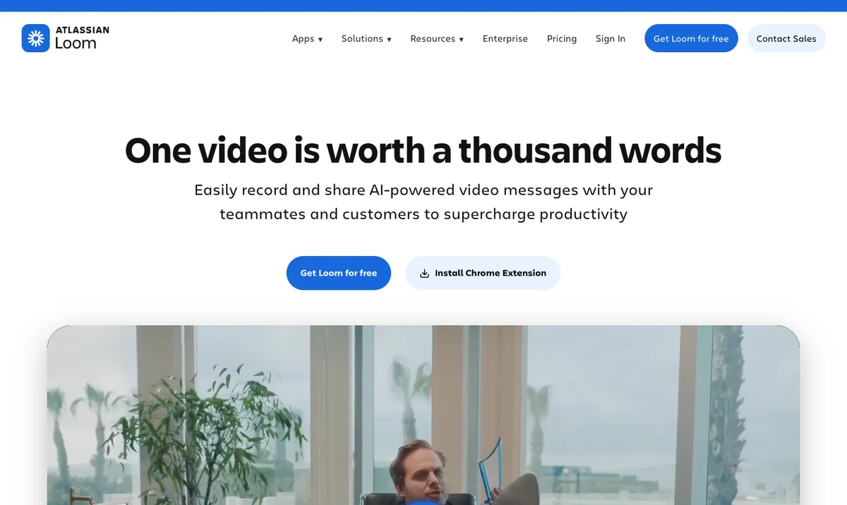 Loom website homepage: async video messages, now part of Atlassian (screenshot, October 2026)