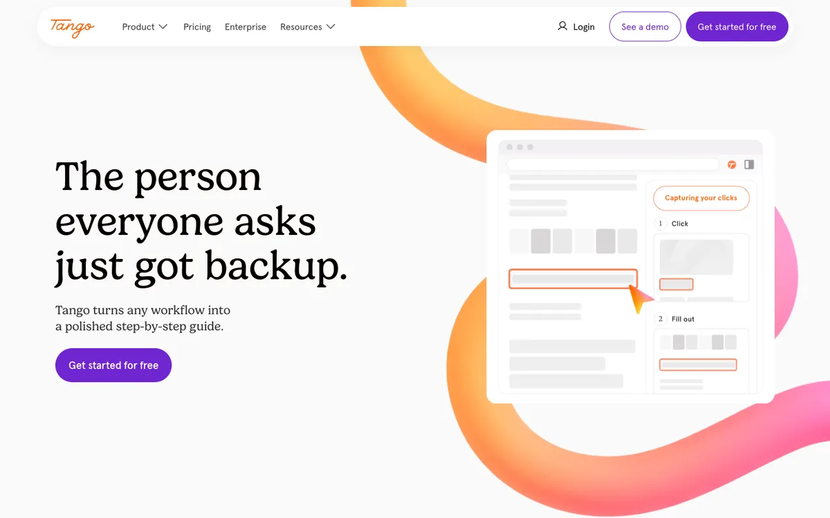 Tango website homepage: click capture into step-by-step guides (screenshot, October 2026)