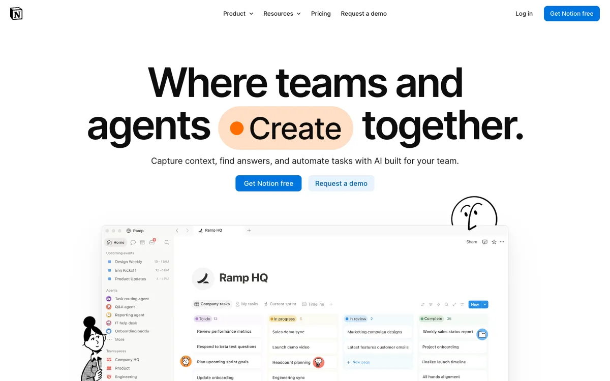 Notion website homepage: workspace for docs, projects and wiki (screenshot, October 2026)