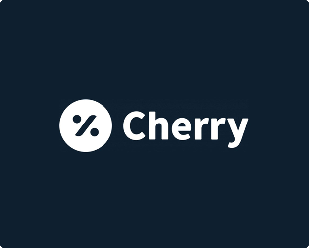 Cherry logo with a stylized percent symbol inside a circle on a dark blue background.