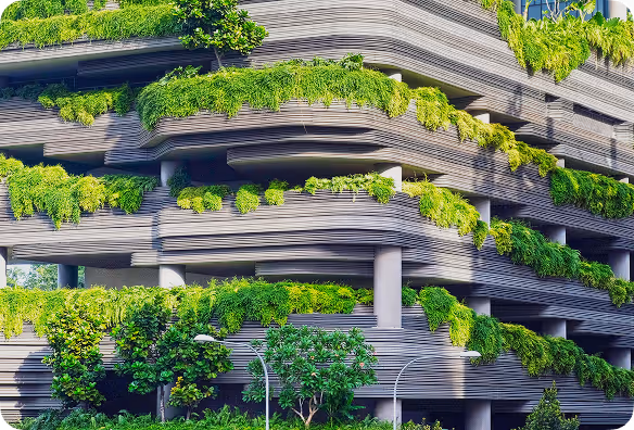 Modern building with sustainable green architecture.