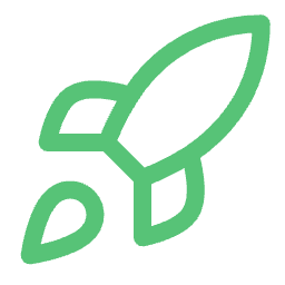 Green rocket ship icon with stylized flame at the base.