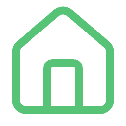 Green outlined icon of a house with a door.