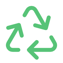 Green recycling symbol with three arrows forming a triangle.