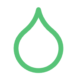 Simple green outline of a water droplet on a white background.