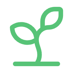 Green two-leaf sprout icon representing growth or nature.