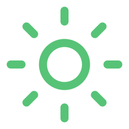 Green sun icon with rays extending outward from a circular center.