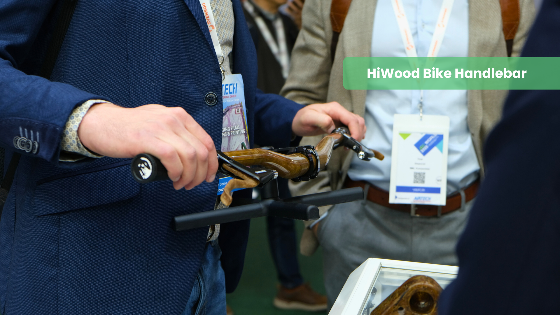 Close up of a HiWood cycling handlebar, equipped with brake handles made from HiWood bulk mold compound (BMC) 