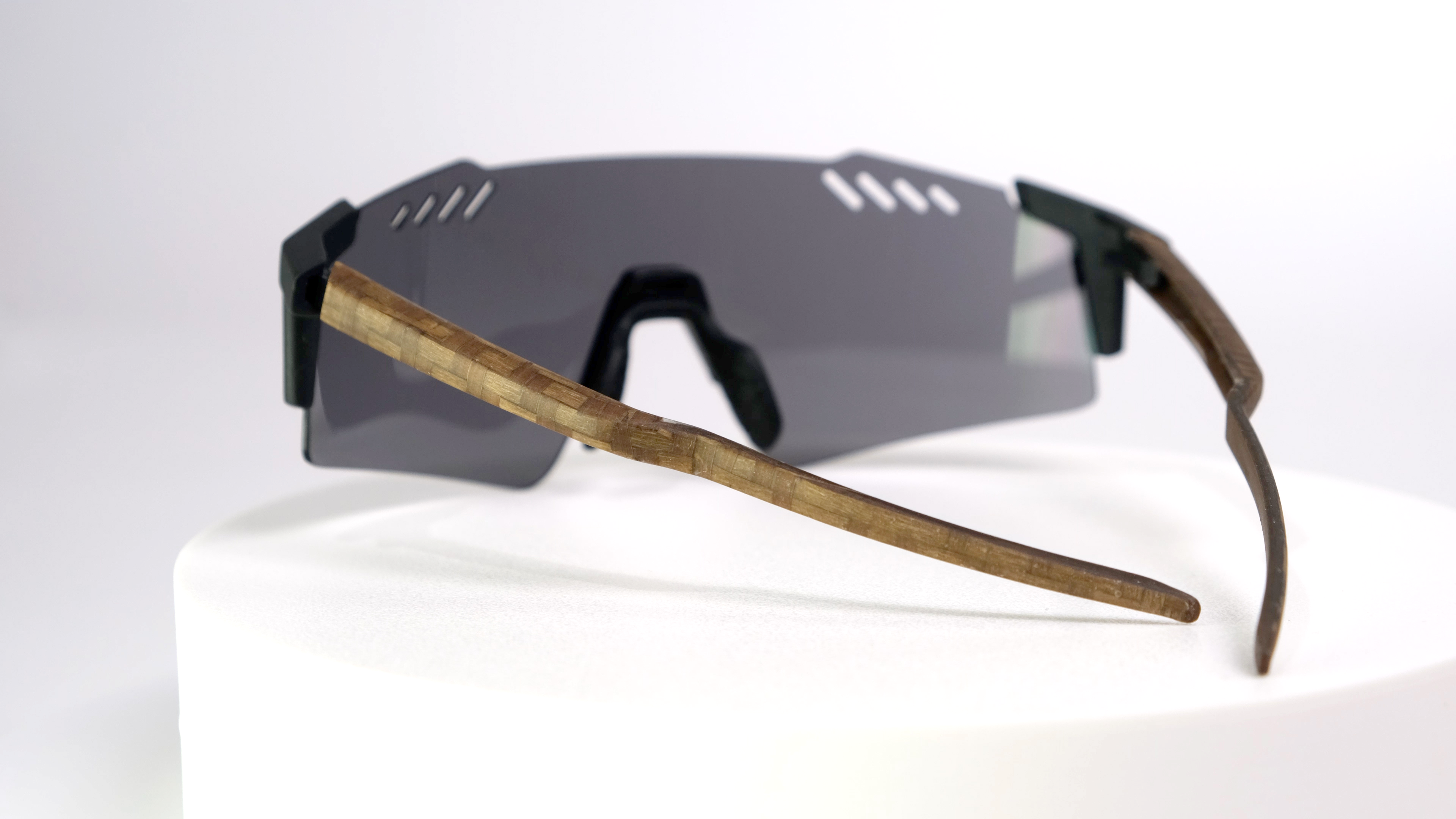 Athletic glasses reinforced with high-performance HiWood weave biomaterial