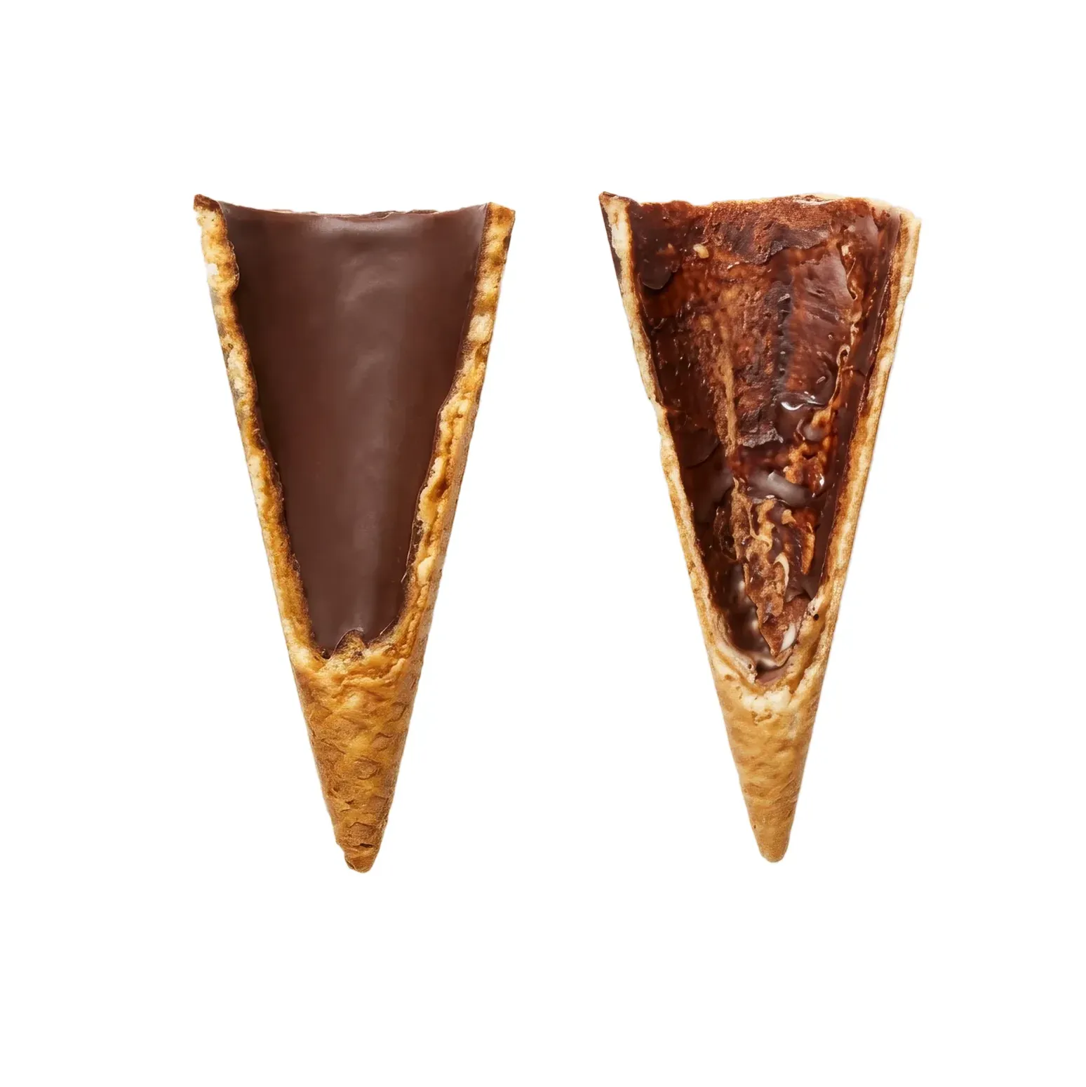 Comparison of two ice cream cones - with well prepared glazing and with glazing that is inferior