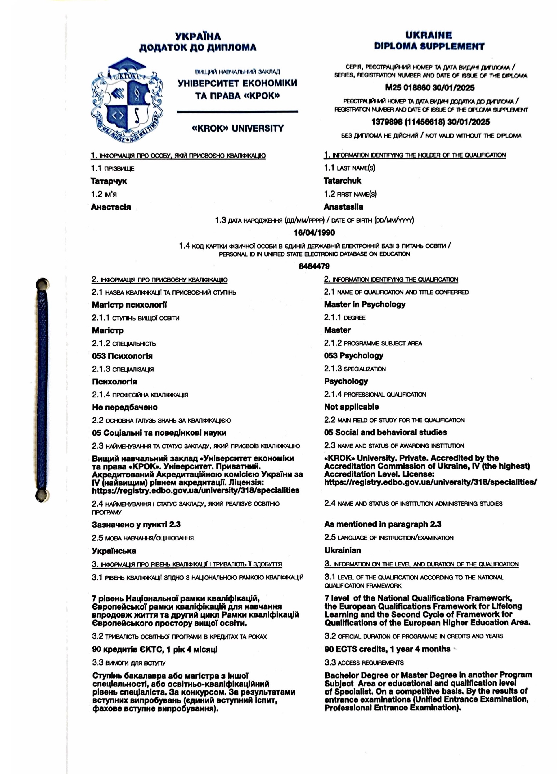 Анастасія Татарчук | Диплом