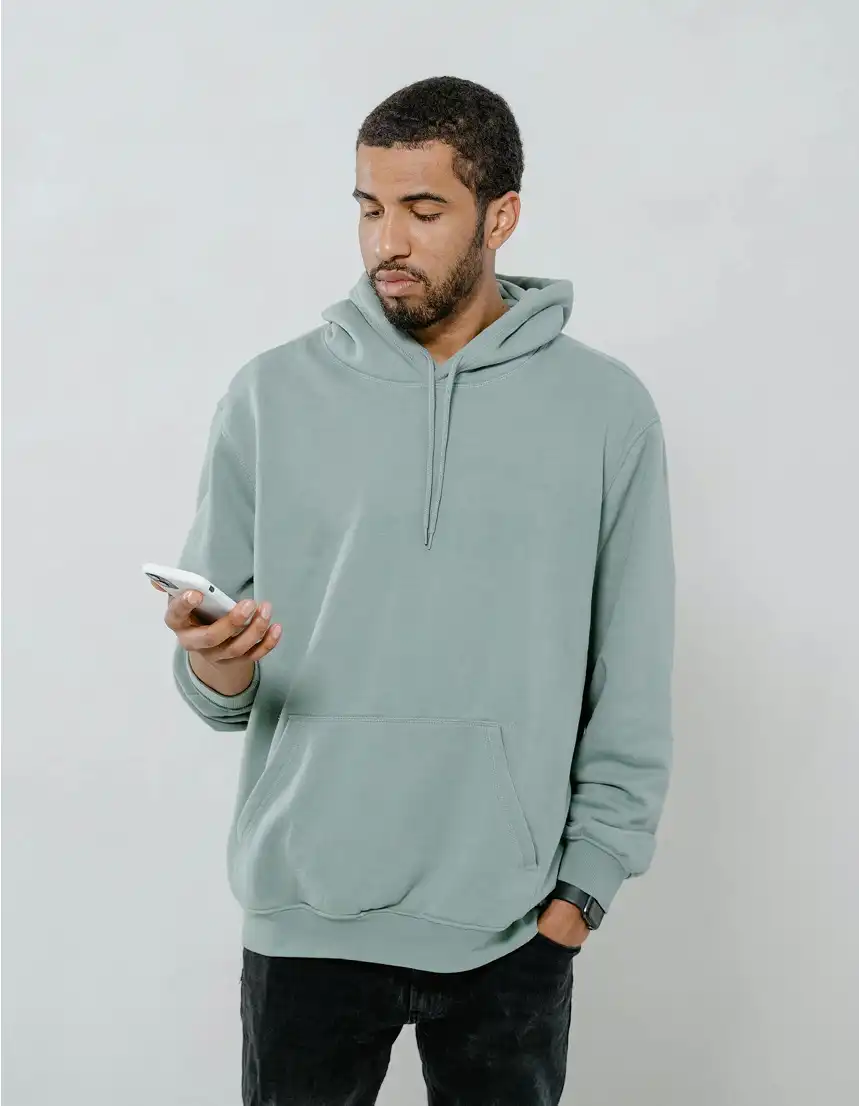 Casual gray Sinners sweatshirt on a guy
