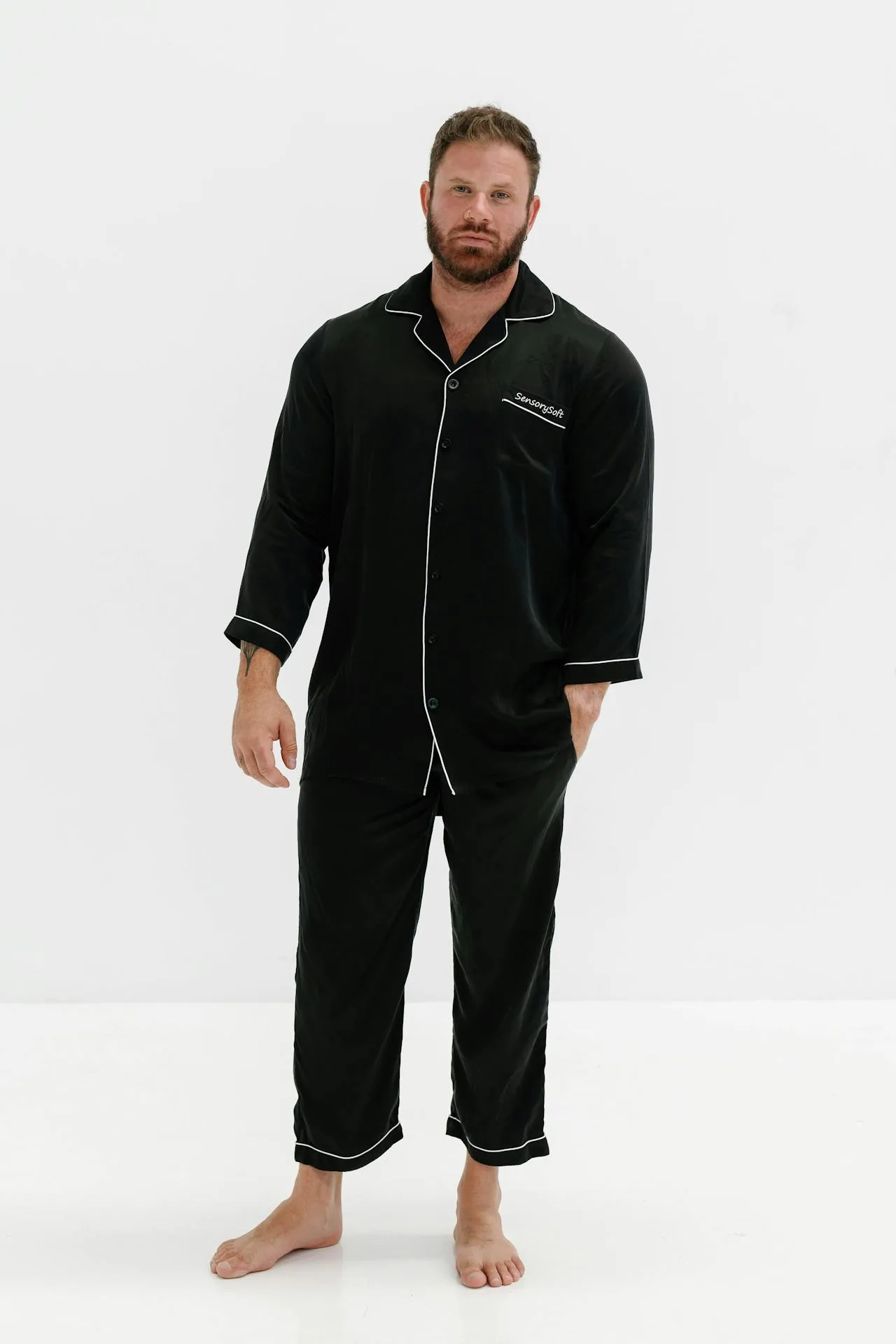 Black sweatshirt from Sinners collection on a man
