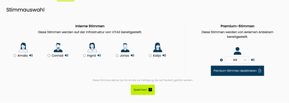 Screenshot von der Stimmauswahl in der VITAS Plattform