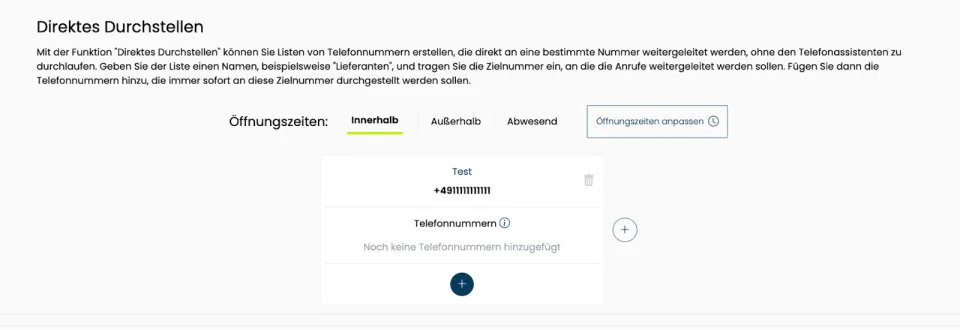 Funktion: Direktes durchstellen in der VITAS Plattform