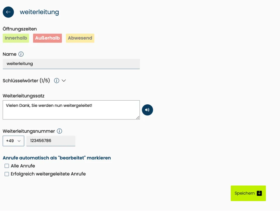 Funktion: Weiterleitung in VITAS Plattform