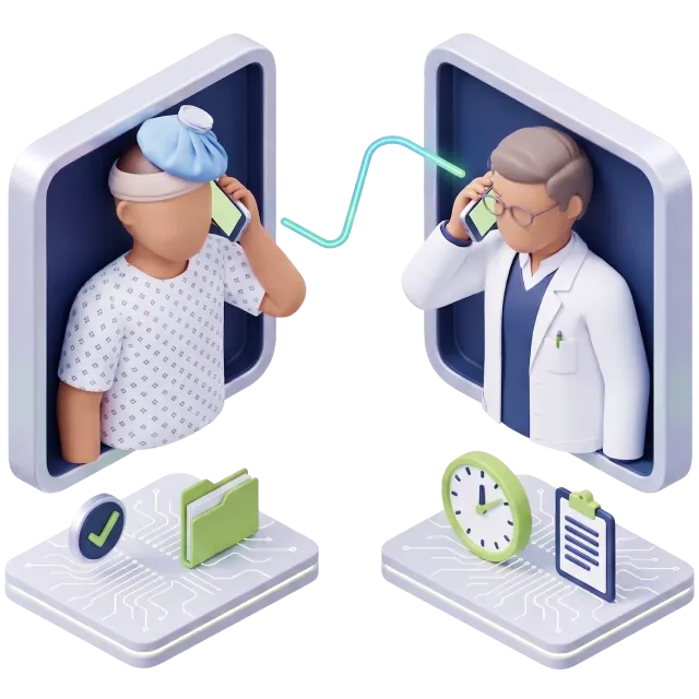 Grafik eines Arztes und eines Patienten die miteinander telefonieren