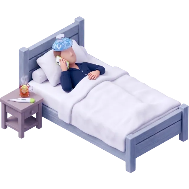 Grafik einer Person die krank im Bett liegt