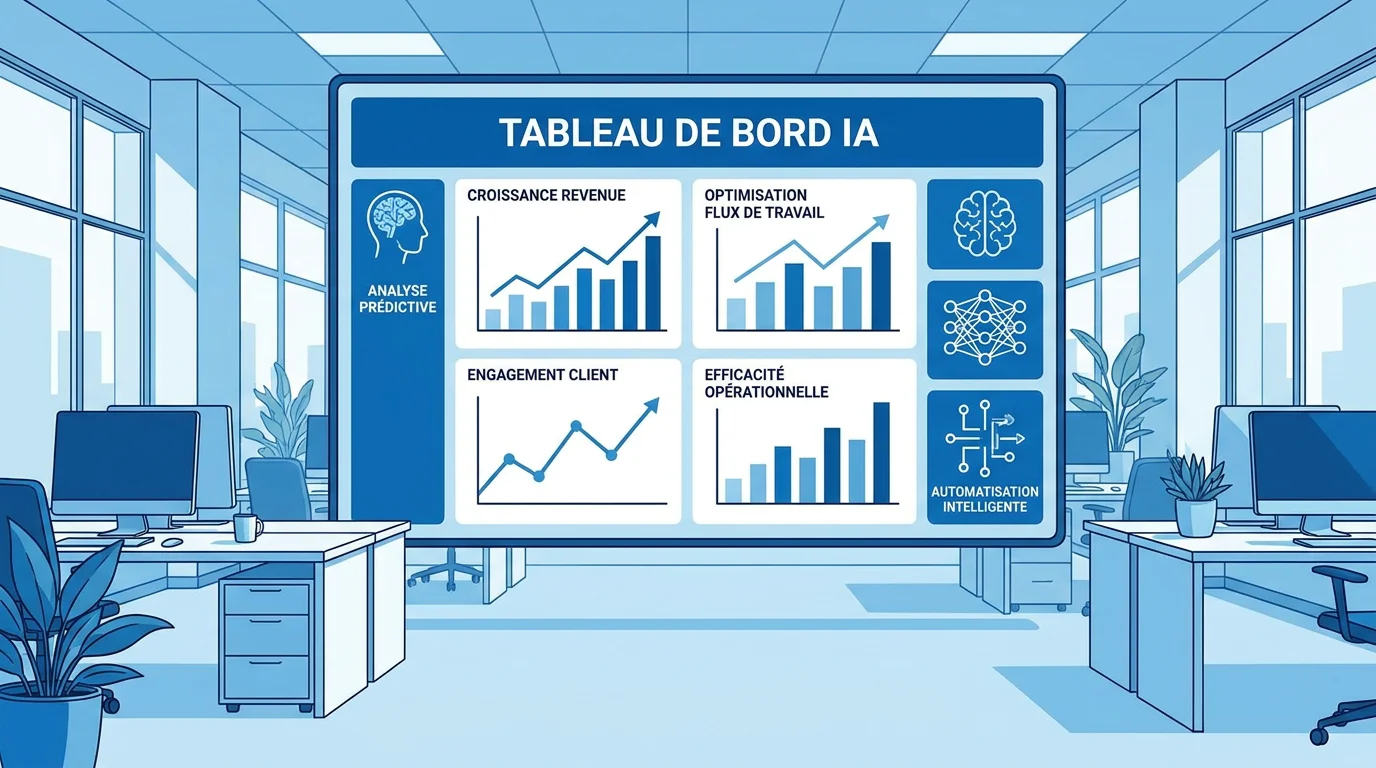 Tableau de bord IA pour PME avec indicateurs de performance