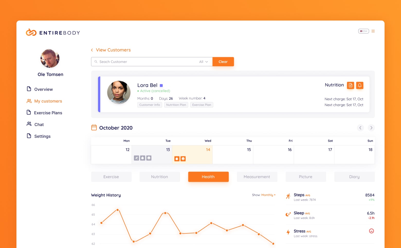 Entirebody web app interface